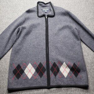 VTG HERMAN GEIST Cardigan Grey Sweater 100% Wool & Knit Women 3X Black Collar